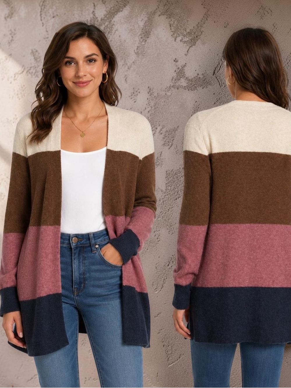 Madewell Colorblock Open-Front Cardigan - Cream, Brown, Rose & Navy